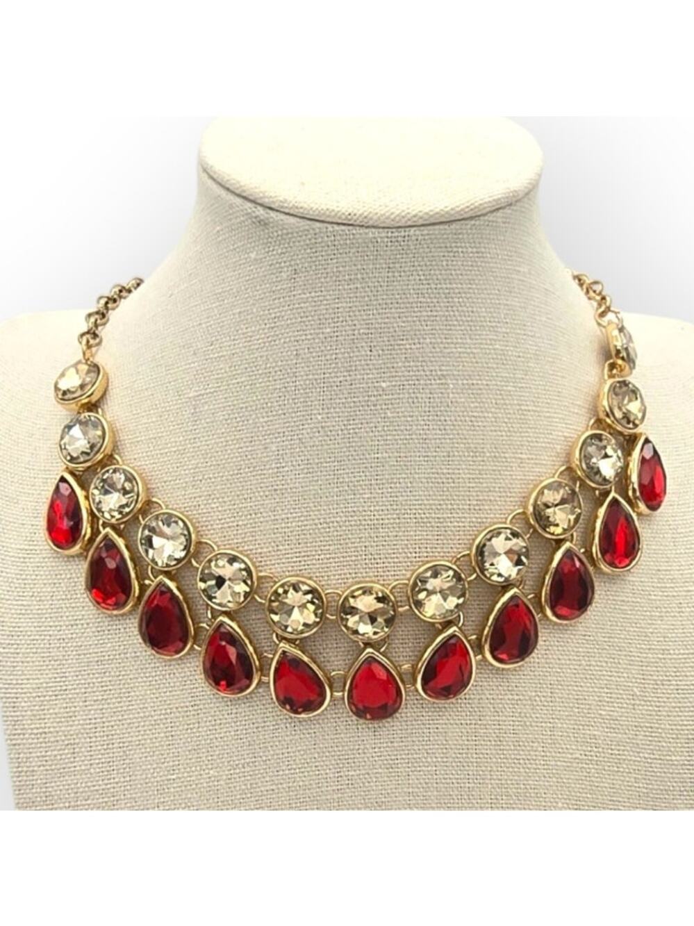 Ruby Red Teardrop Crystal Collar Necklace 20" Liz Claiborne • Romantic Glam